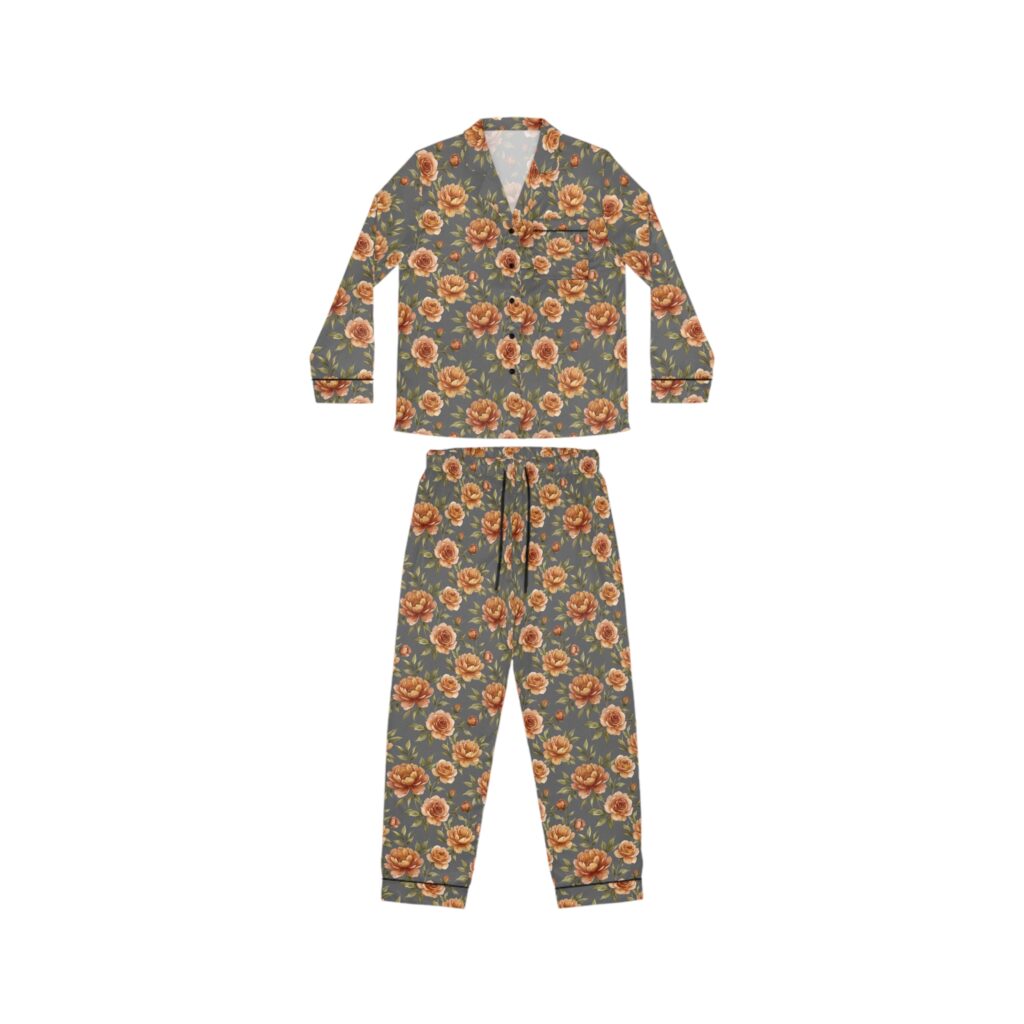 Floral Satin Pajama Set — Vintage Rose Sleepwear for Women