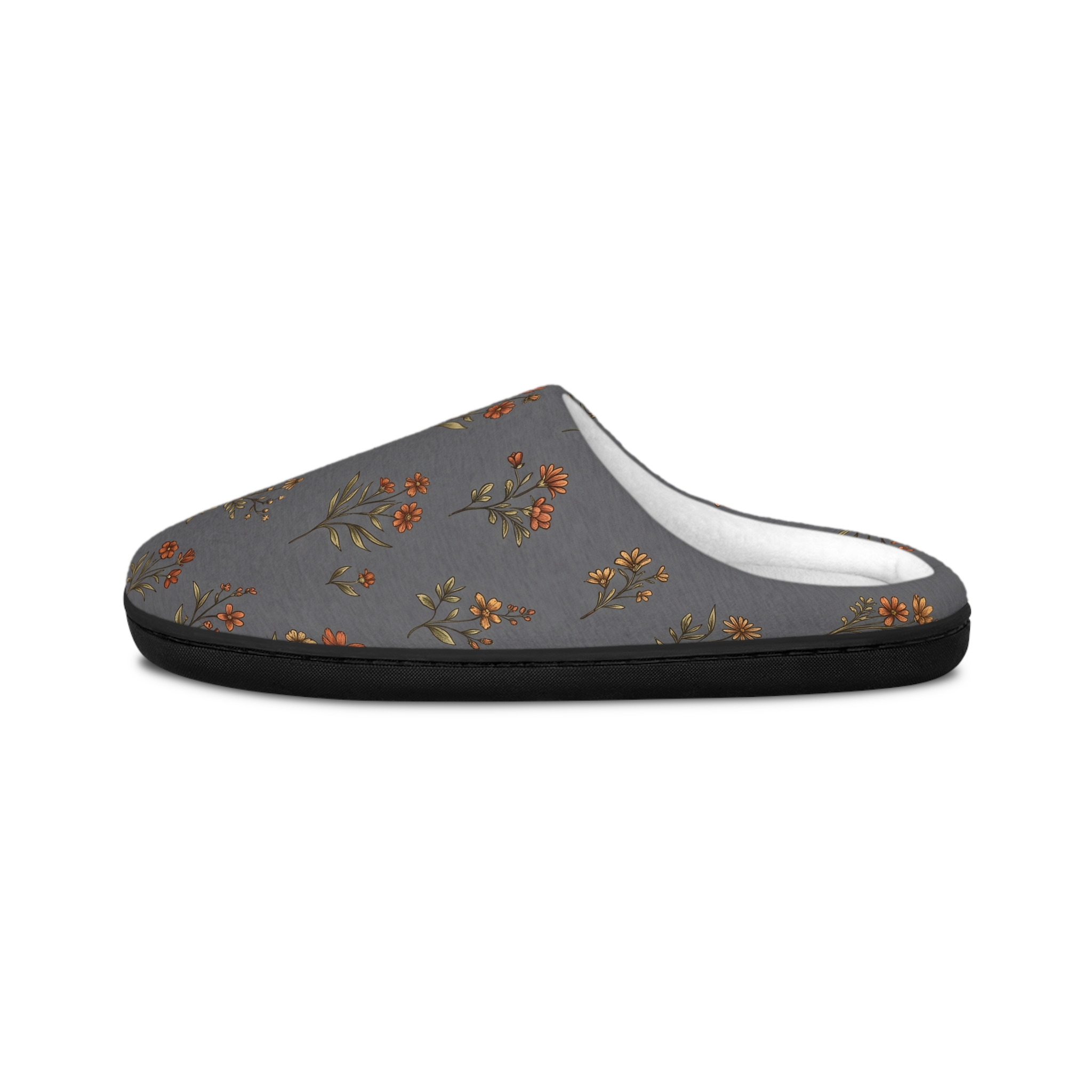 Floral grey indoor slippers for a cold home office