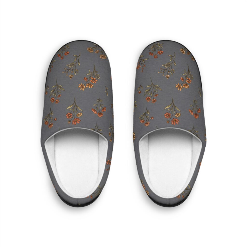 Women's Floral Grey Indoor Slippers — Cozy Slip-On House Shoes